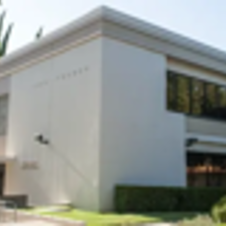 Fisheye image of the Hornby Hall in the University of Redlands main campus.